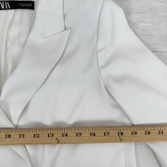 Zara Longline White Double Breasted‎ Blazer Women S Tailored Notch Collar Lined - Picture 13 of 16